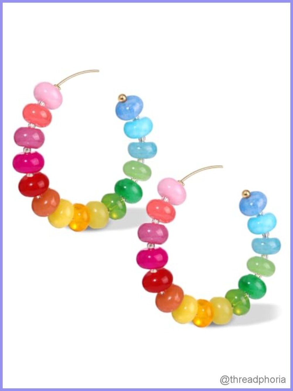 Boho Rainbow Gemstone Beaded Hoop Earrings, Handmade Summer Beach Jewelry for